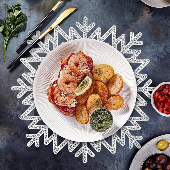 Snowflake Placemats Sets of 12 Silver Table Mats Hallow-Out Heat-Resistant for C - Picture 2 of 7